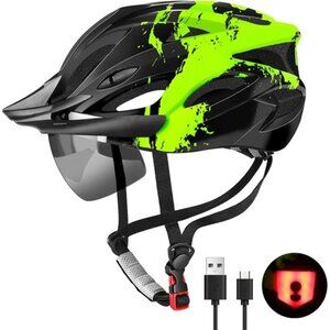 Bike Helmet with LED Light Detachable Goggles Sun Visor Cycling Helmet Men Women